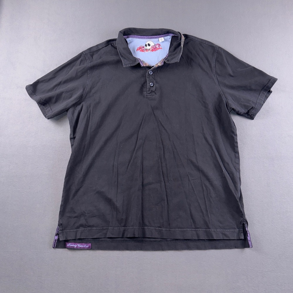 Robert Graham Mens XL Black Polo‎ Shirt Skull Rose Graphic Classic Fit Cotton